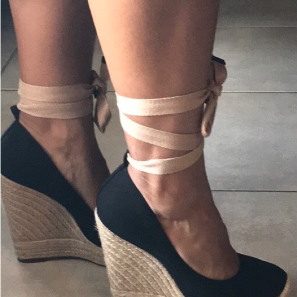 Jessica Simpson ankle wrap Black and Tan Wedge Shoes